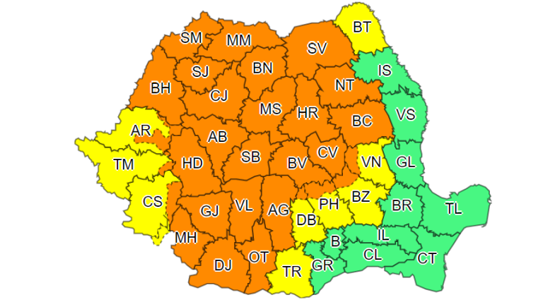 Sibiul și alte județe din țară, sub Cod Portocaliu de instabilitate atmosferică