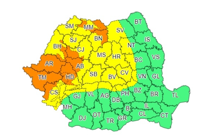 Sibiul se află sub cod galben de ploi abundente și furtună