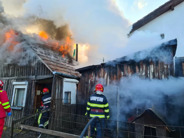 FOTO Incendiu pornit de la o afumătoare, extins la o anexă