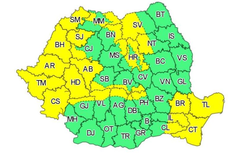 Cod galben de vânt în Sibiu și alte 26 de județe