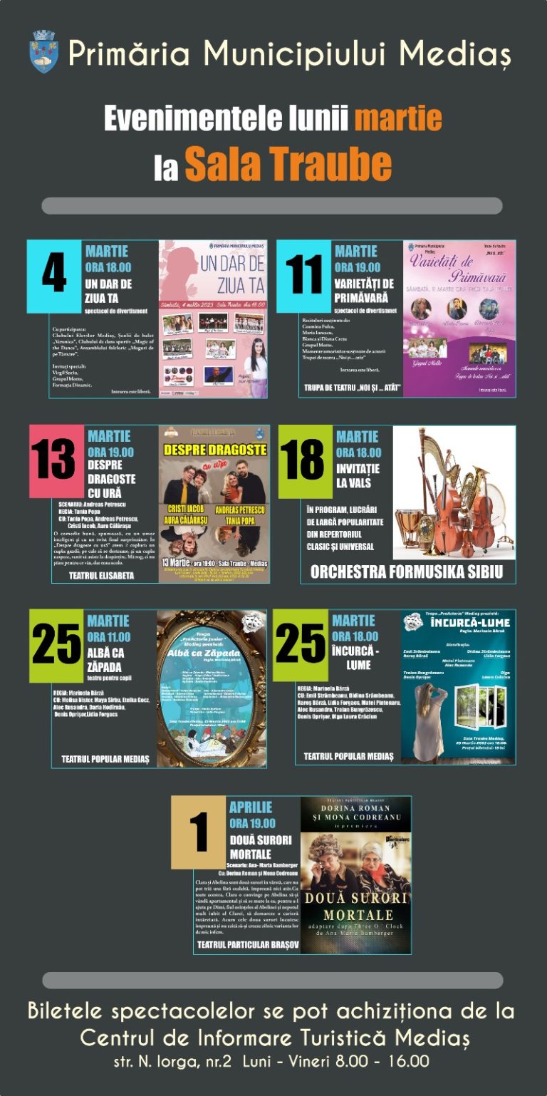 Luna martie, plină de spectacole la Mediaș