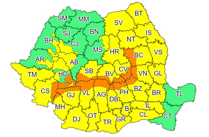 Coduri galbene și portocalii de vremea rea și ninsori. Și județul Sibiu este vizat