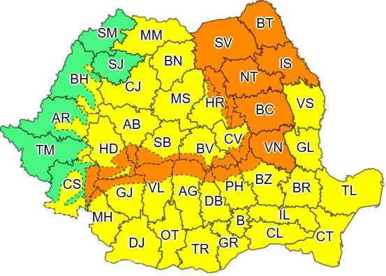 Codul portocaliu de ninsori abundente a fost prelungit. Vreme deosebit de rece la nivelul întregii țări
