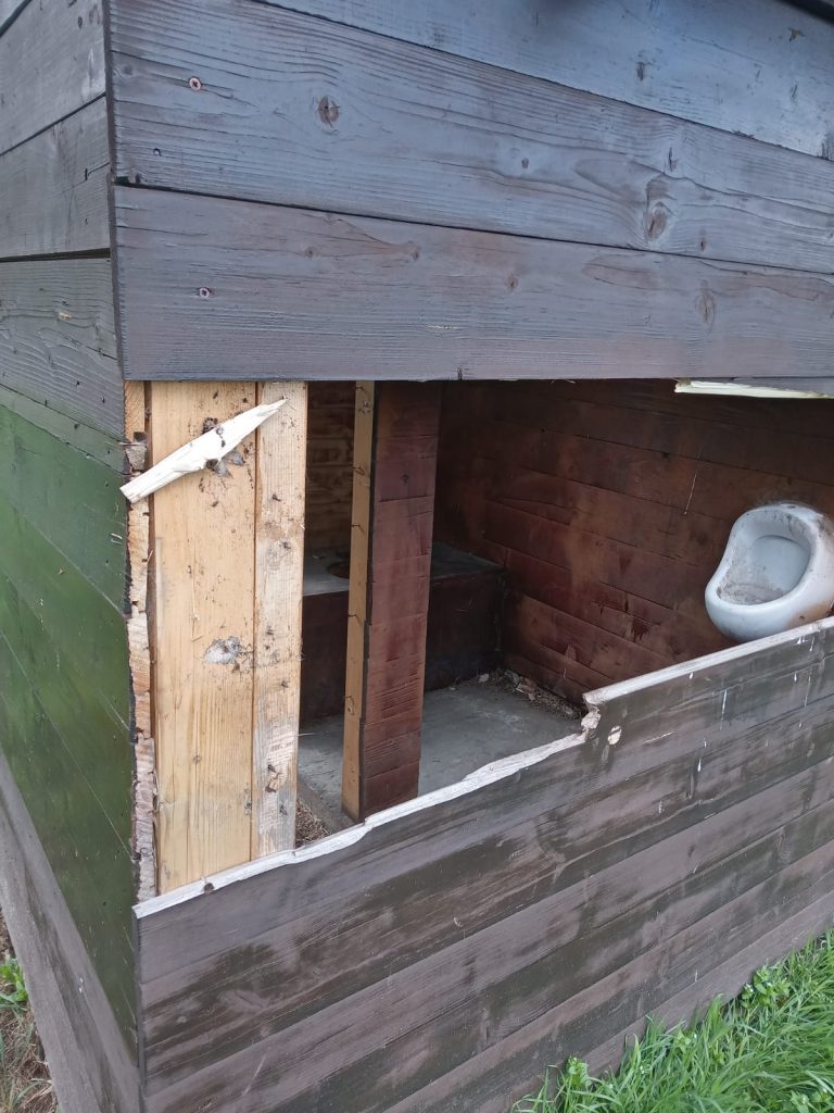 FOTO Au distrus toaleta pentru a face rost de lemne pentru grătar