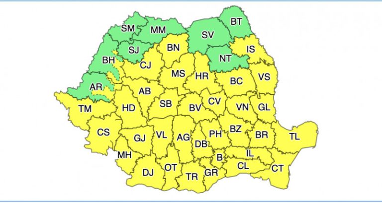 Avertizare de furtuni pentru Sibiu și majoritatea județelor din țară