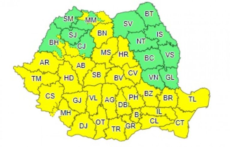 Sibiul și aproape toată țara, sub avertizare de grindină și vijelii