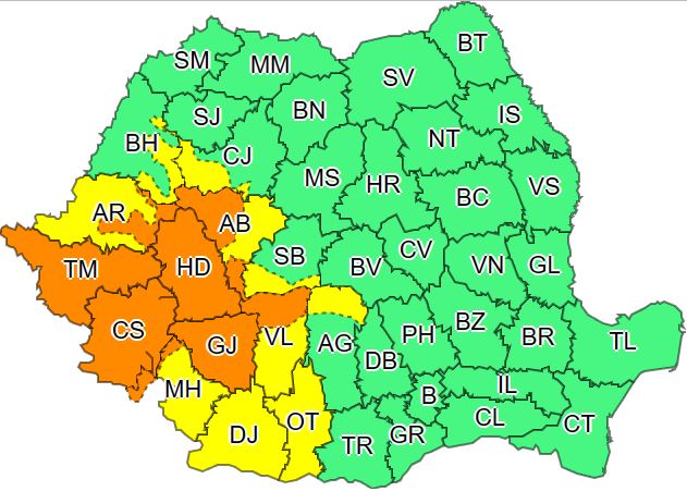 Sibiul și alte 5 județe, sub Cod Galben de grdinină și ploi torențiale