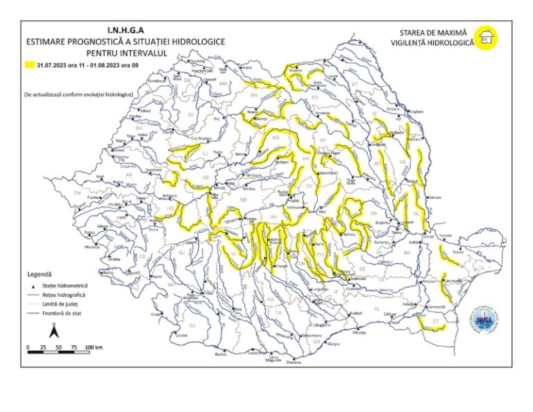 Cod Galben în Bazinul Olt. Posibile inundații în județul Sibiu