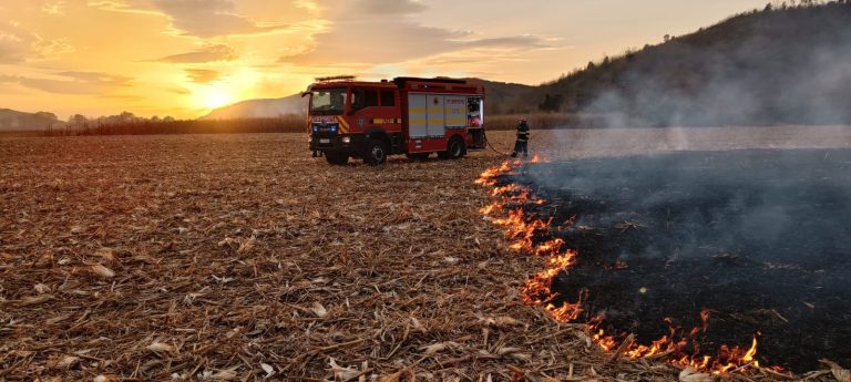 FOTO: 6 hectare de miriște de porumb au luat foc, în Sibiu și Dumbrăveni