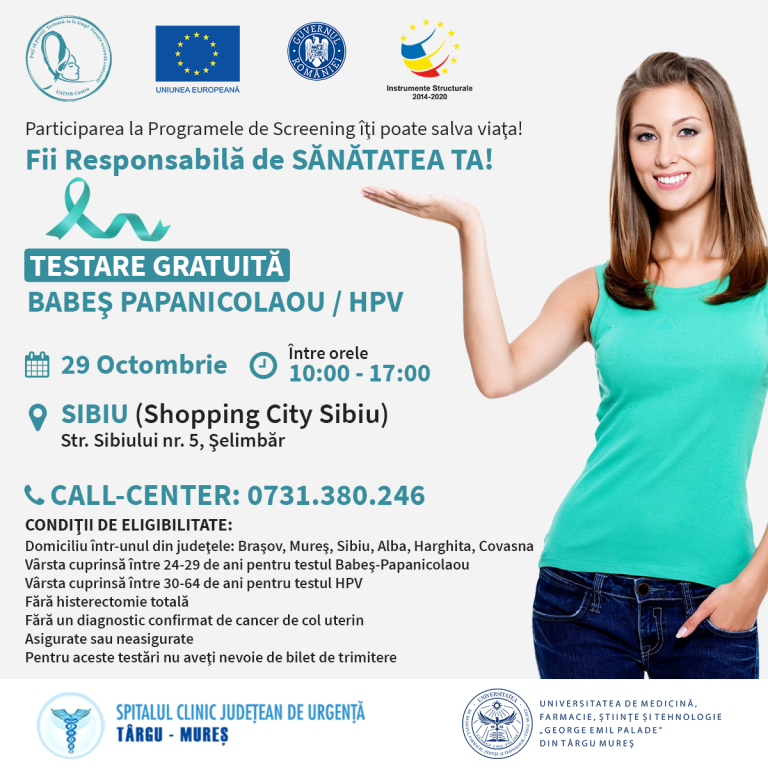 Testare gratuită Babeş Papanicoalou şi HPV la Shopping City Sibiu