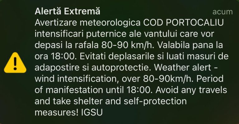 ALERTĂ METEO: Vânt extrem de puternic pentru 16 localități din Sibiu
