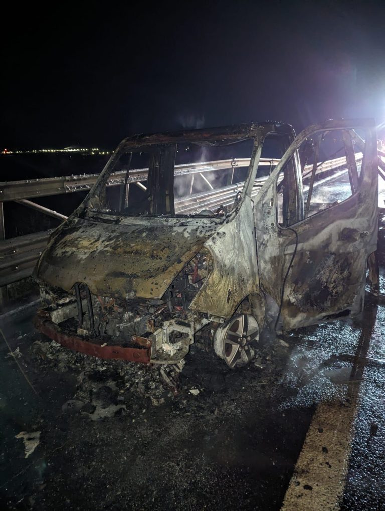 FOTO/ULTIMA ORĂ: Incendiu puternic pe A1. O autoutilitară a ars în întregime