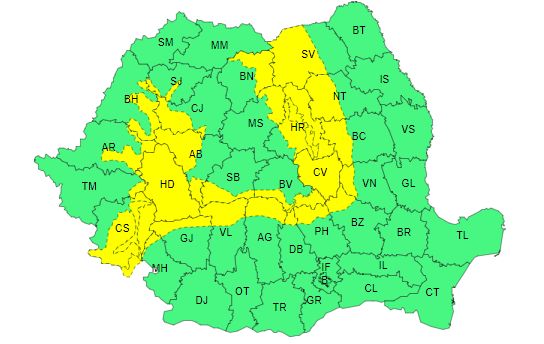 ALERTĂ METEO: Vijelii, ploi torențiale și grindină în județul Sibiu