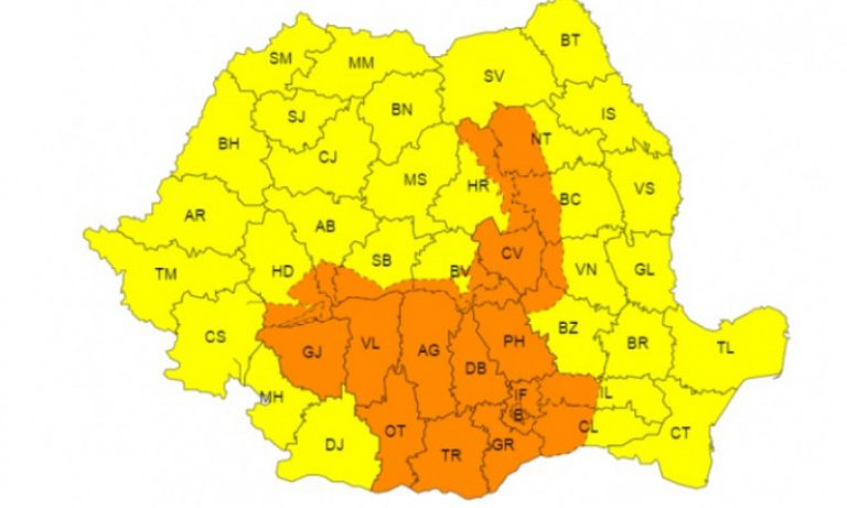 ALERTĂ METEO: Coduri Galben și Portocaliu de furtuni și ploi abundente, duminică, în județul Sibiu