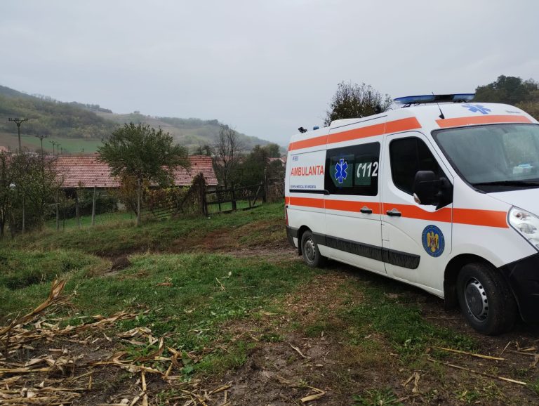 FOTO: Bărbat transportat la spital după ce a fost prins sub o căruță