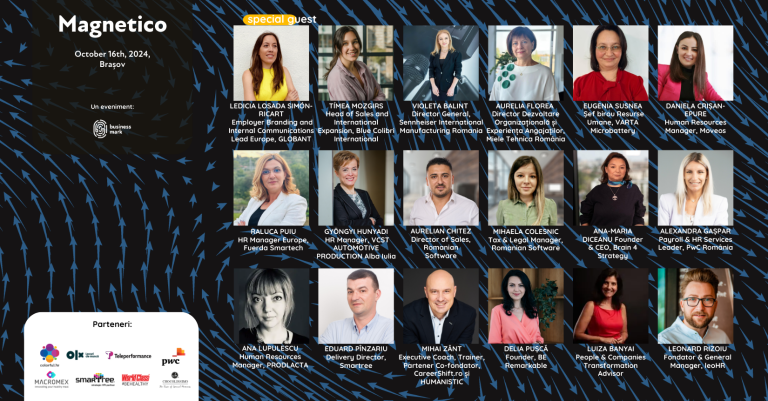 Liderii de HR din Brașov sunt invitați, pe 16 octombrie 2024, la noua ediție a proiectului „MAGNETICO. How to attract and retain talents improving employer branding and creating meaningful HR practices”