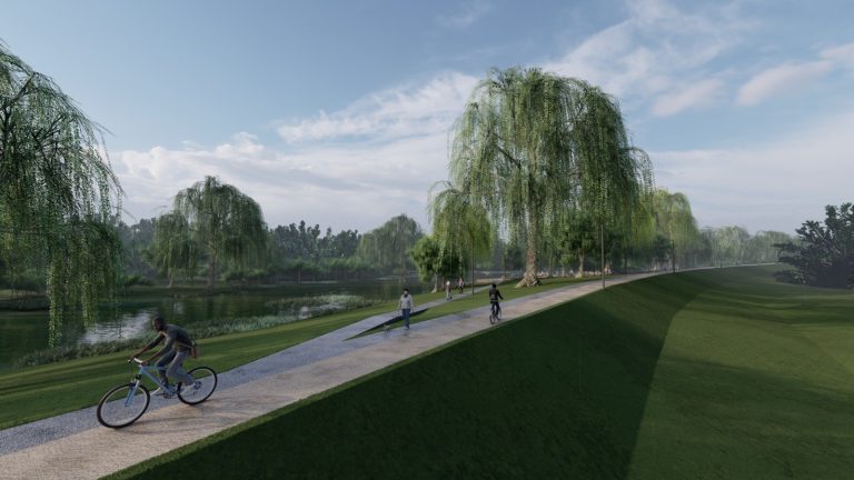 FOTO/VIDEO: Zona de promenadă de pe malurile Târnavei Mari din Mediaș prinde contur. Cum va arăta