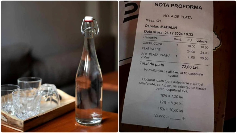FOTO: Un turist a plătit o sumă uriașă pentru două cafele și o apă îmbuteliată