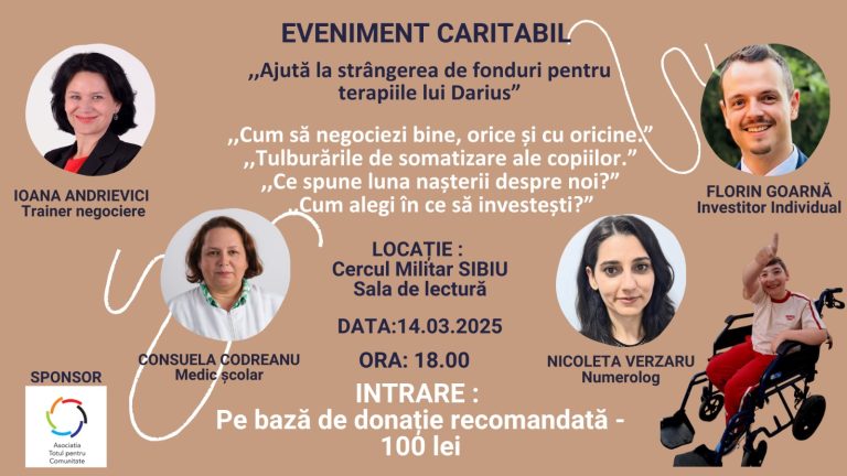 Eveniment caritabil: „Ajută la strângerea de fonduri pentru terapiile lui Darius”
