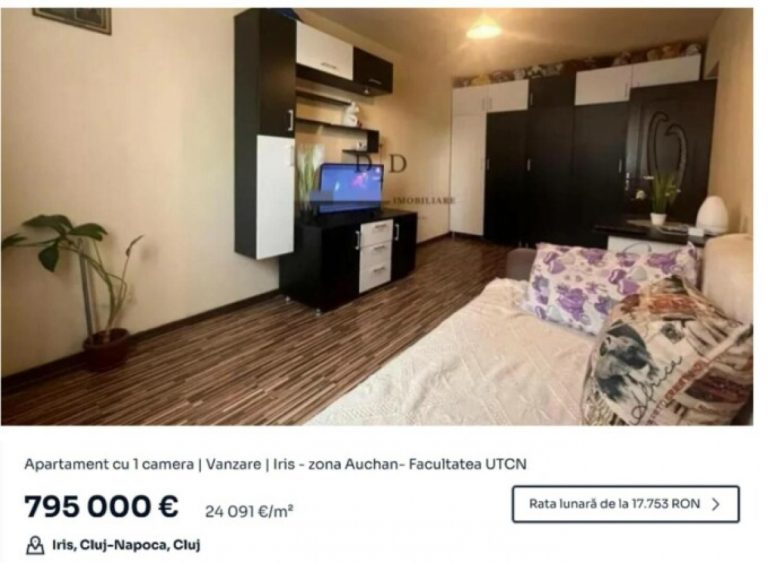 Preț colosal: o garsonieră se vinde cu aproape 800.000 de euro