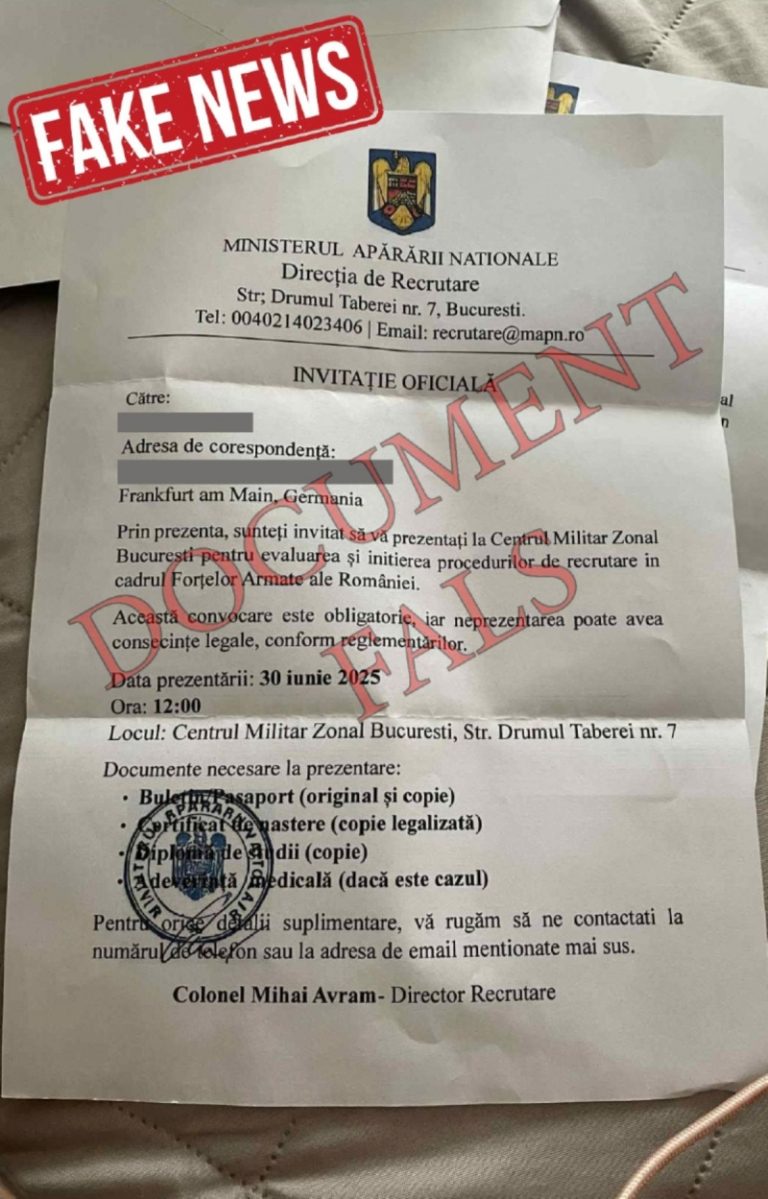 FOTO: „Românii din Diaspora vor fi înrolați în Armată”. Fals grosolan pe rețelele de socializare