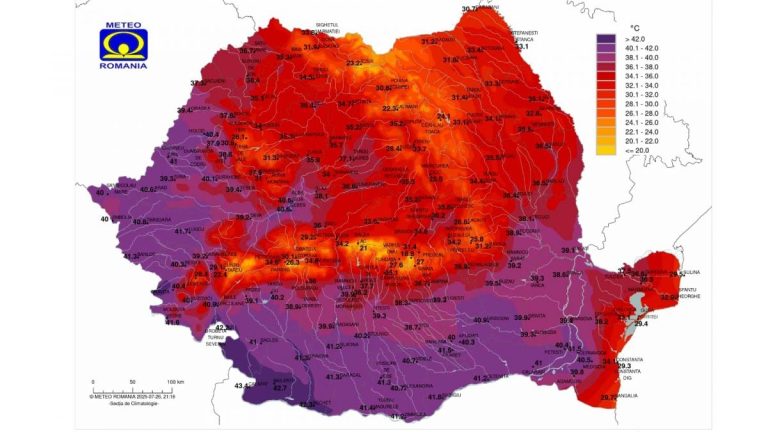 Sâmbătă cu 112 recorduri termice: cea mai călduroasă zi de 26 iulie din ultimii 50 de ani
