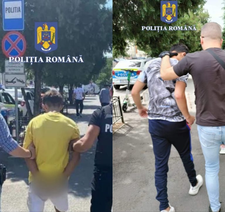 FOTO: Tâlhari sibieni, reținuți de polițiști. Au bătut un tânăr care a fost transportat la spital