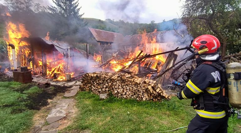 FOTO: Două anexe distruse în urma unui incendiu violent