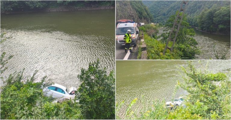 ALERTĂ/FOTO: Un șofer a căzut cu mașina în râul Olt. Circulație îngreunată pe Valea Oltului