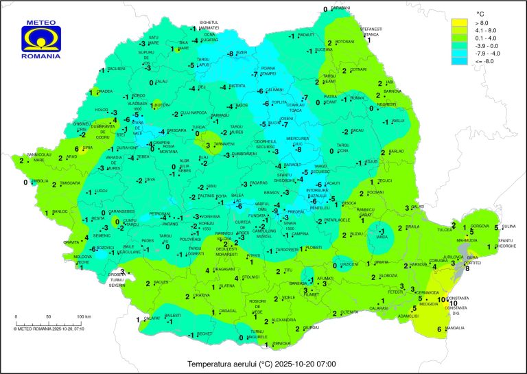 Minus 8 grade Celsius, recordul negativ al dimineții de luni în țară. Câte sunt la Sibiu și Bâlea