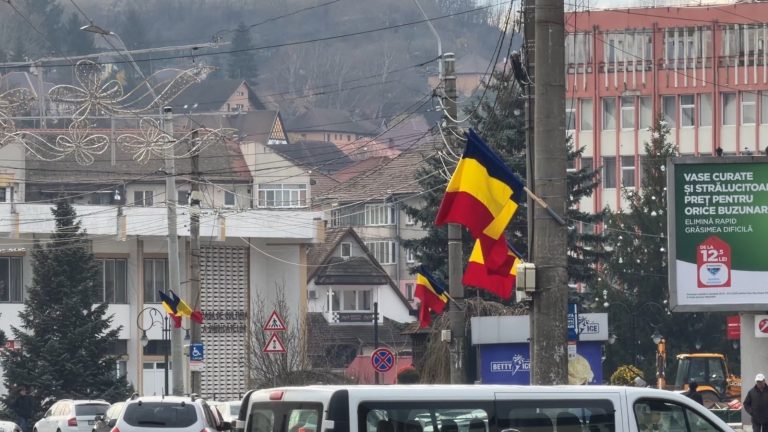 Sute de steaguri tricolore pe străzile din Mediaș de Ziua Națională