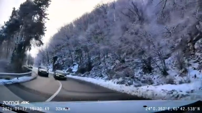 FOTO/VIDEO: Depășire „criminală” pe drumul spre Păltiniș. Un accident frontal, evitat în ultimul moment