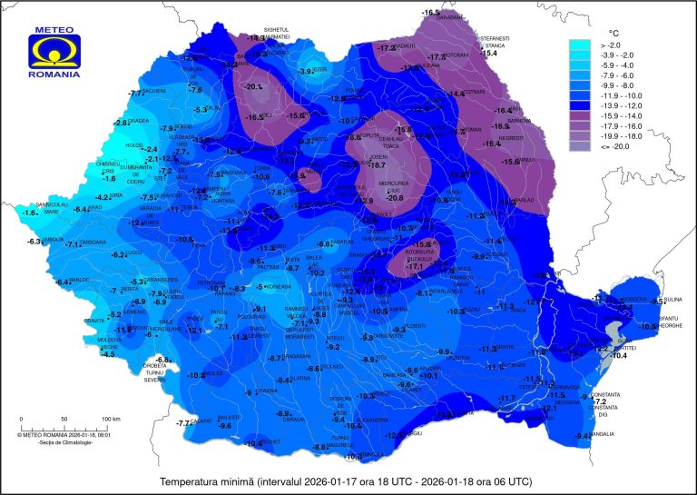 La Dumbrăveni s-a înregistrat cea mai scăzută temperatură din județ, duminică dimineața. Minus 21 de grade, minima din țară