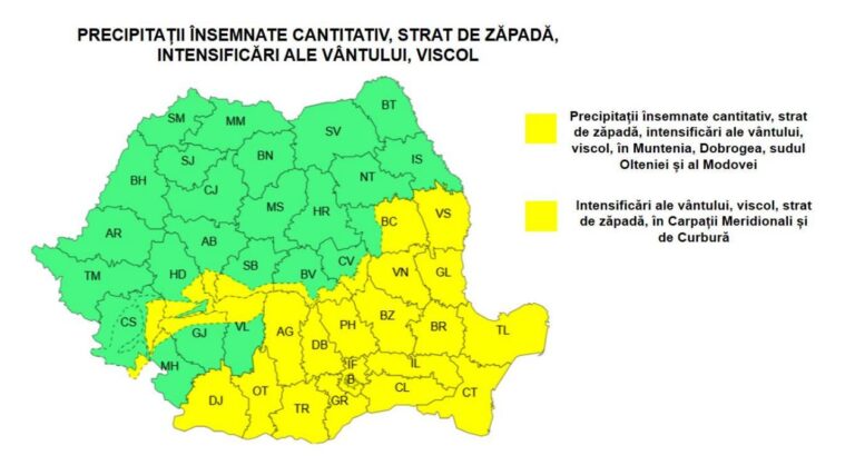 ALERTĂ METEO: Vânt, ninsori și viscol în județul Sibiu. Avertizarea ANM
