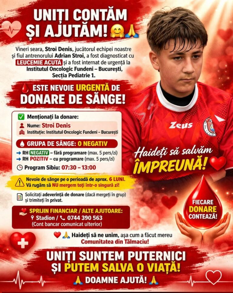 Strigăt de ajutor pentru Denis: o picătură de sânge poate însemna totul. Un tânăr sibian are nevoie de noi