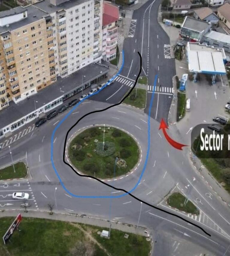 FOTO: Frână „la milimetru” într-un sens giratoriu din Sibiu: cine era VINOVAT dacă se producea impactul?