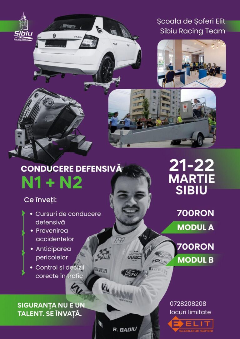 Siguranța în trafic se învață: Școala de Șoferi ELIT din Sibiu lansează cursuri de conducere defensivă
