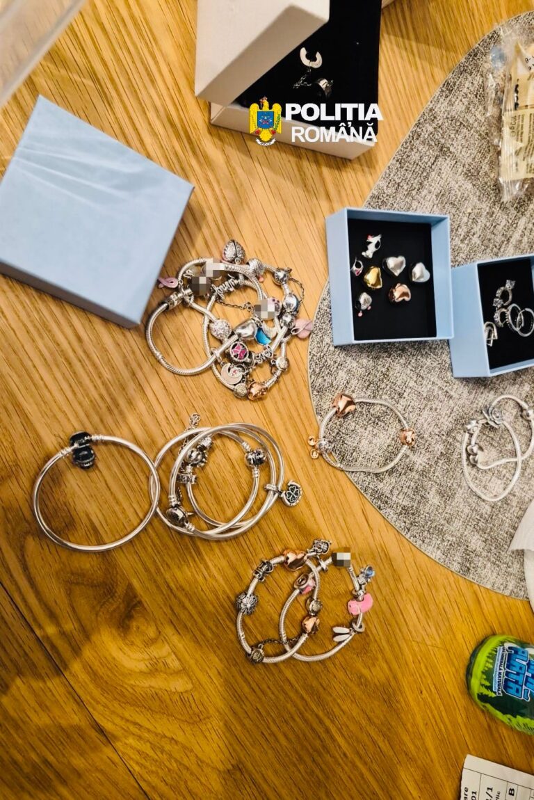 FOTO – Lovitură a poliției economice: 104 bijuterii suspecte, confiscate dintr-o locuință din Cristian. O femeie a fost reținută