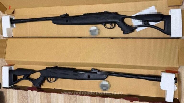 Arme cu aer comprimat descoperite de Poliția de Frontieră pe Aeroportul Cluj-Napoca: Colet suspect, cu 400 de proiectile