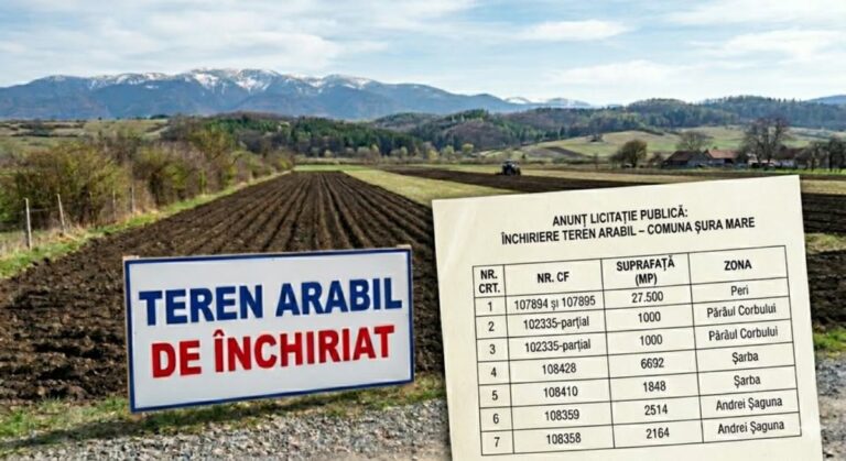 Anunț de licitație publică - închiriere teren arabil în Șura Mare: Calendar, condiții și documente necesare