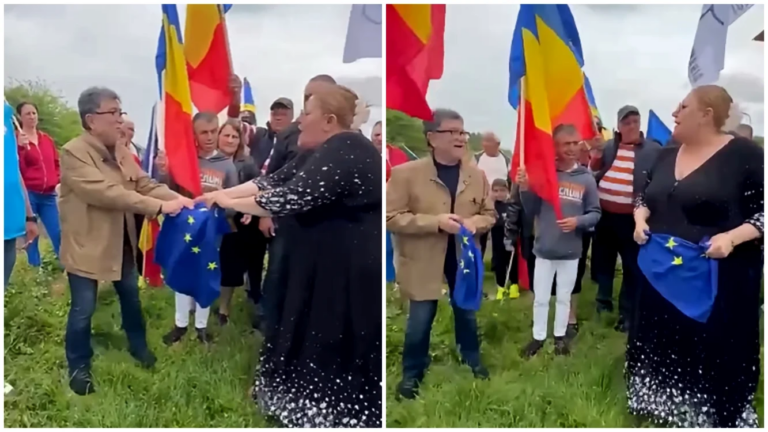 VIDEO: Diana Șoșoacă RUPE steagul UE în public: „Eu vreau partea mea din Europa!”
