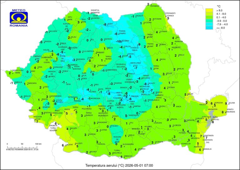Temperaturi de IARNĂ în prima zi a lunii mai. Minus un grad la Sibiu. Unde a fost cel mai frig în țară