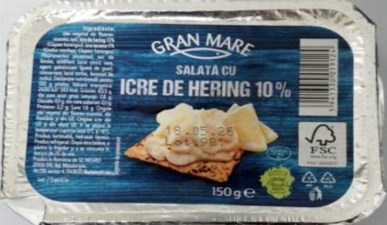 Alertă alimentară: salată cu icre retrasă din magazine, din cauza contaminării cu bacteria Listeria monocytogenes