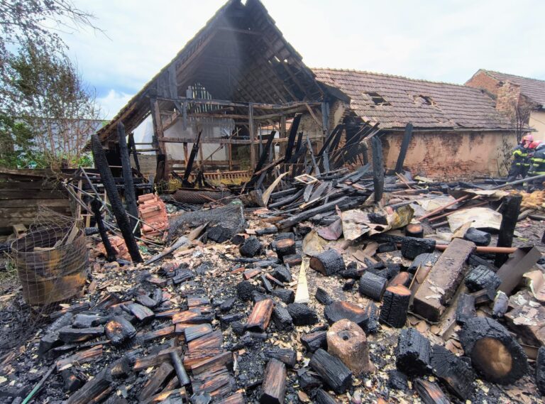 FOTO: 10 animale și păsări au ars într-un incendiu în județul Sibiu. Anexă și șură, distruse de foc
