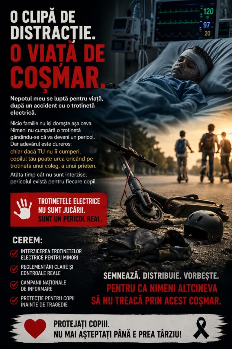 Mesajul dintr-un salon de spital care zguduie România: „Interziceți trotinetele electrice pentru copii!”