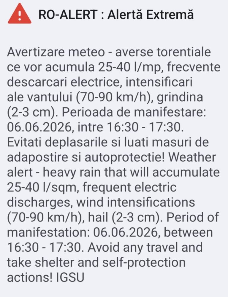 Cod Portocaliu în 11 localități din Sibiu: Vijelii puternice și cantități mari de apă într-o singură oră