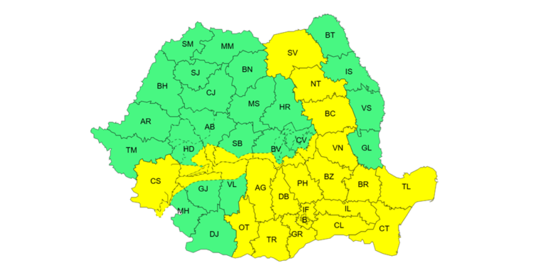 Cod Galben de vreme rea: Meteorologii anunță ploi abundente și descărcări electrice în mai multe județe, inclusiv Sibiu