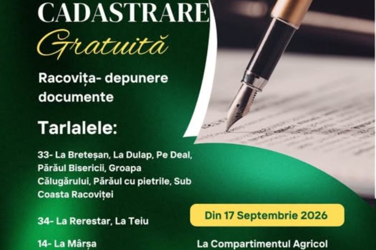 Cadastru gratuit în comuna Racovița, din județul Sibiu. Proprietarii de terenuri sunt chemați să depună actele