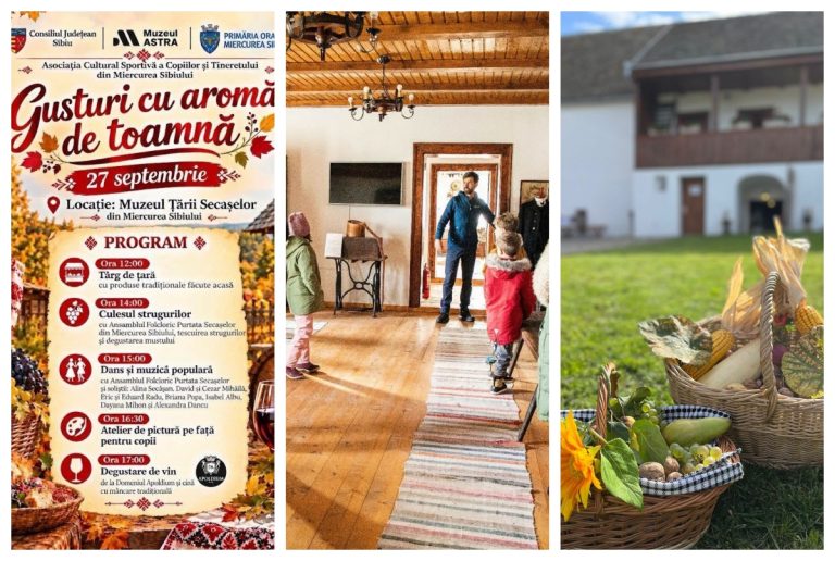 Gusturi de toamnă, la Miercurea Sibiului: must proaspăt, preparate tradiționale și muzică populară, la Muzeul Țării Secașelor