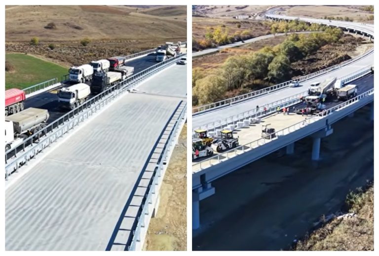 Autostrada Transilvania A3 - a început asfaltarea pe cel mai lung viaduct de autostradă din România